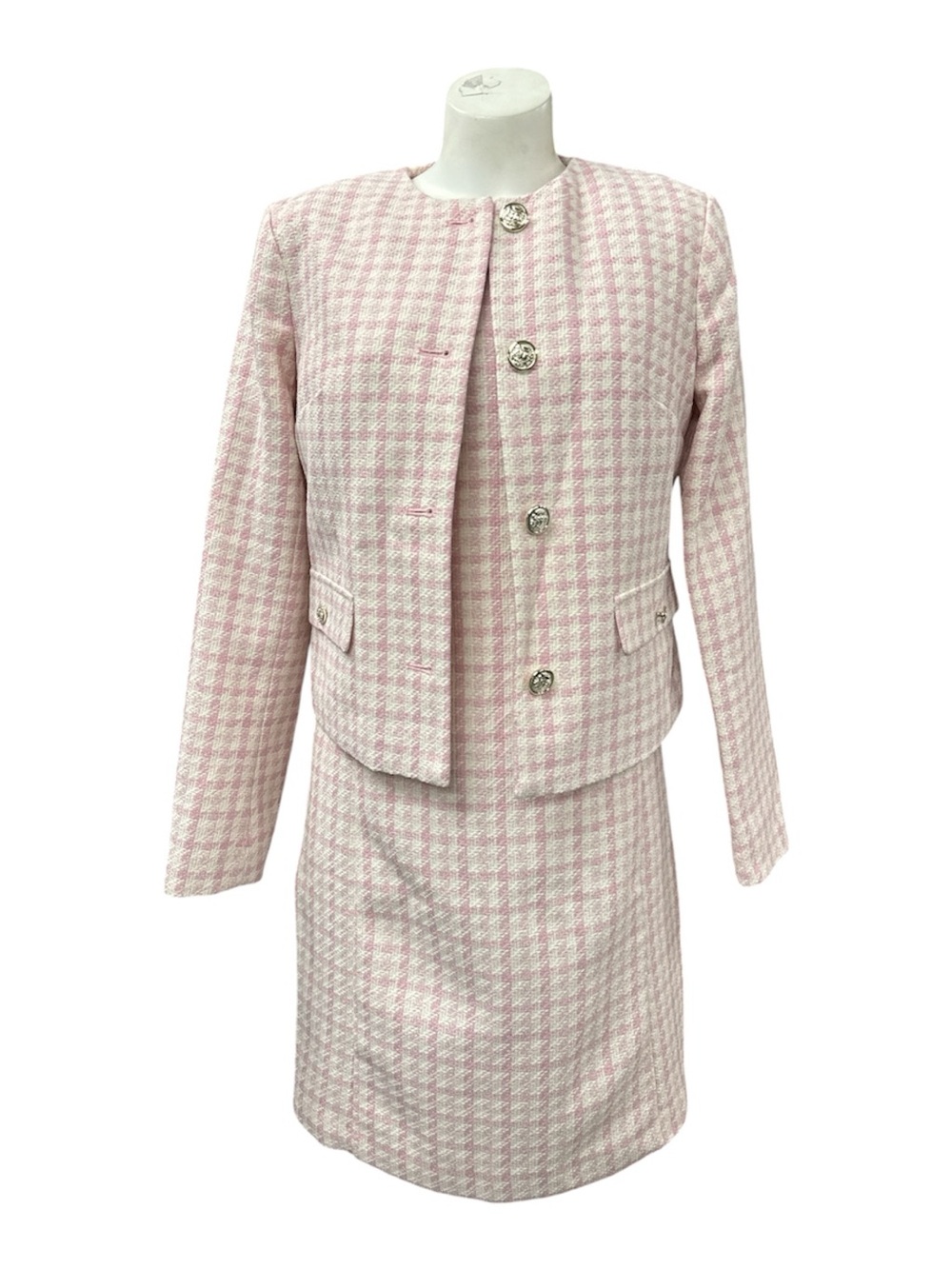 Suzy Shier Pink-and-White Houndstooth Skirt Set Size S